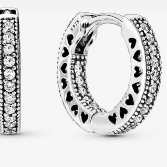 New Pandora Pavé Heart Hoop Earrings - Picture 2 of 2